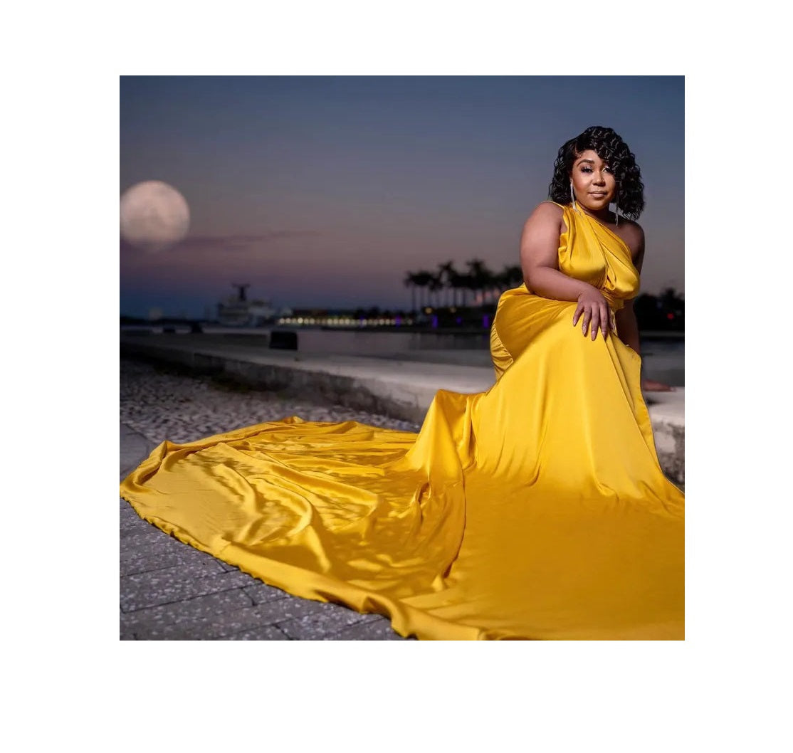 Yellow multiway dress Flying dress Long train dress Photoshoot dress
