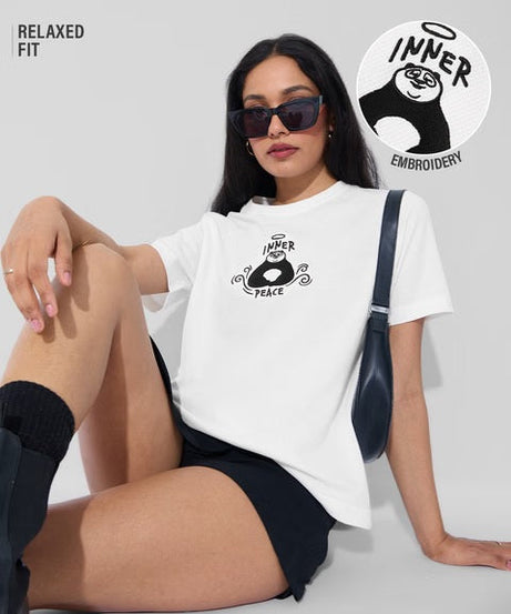 Textured Kung Fu Panda Peace Women Relaxed Fit T-Shirts