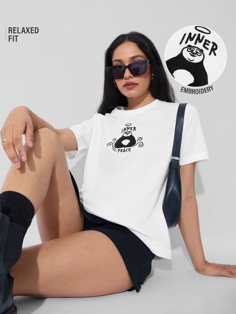Textured Kung Fu Panda Peace Women Relaxed Fit T-Shirts