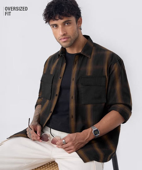 Plaid Black & Brown Men Utility Shirts