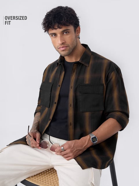 Plaid Black & Brown Men Utility Shirts