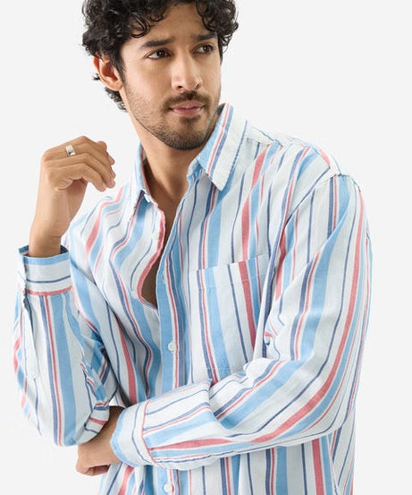 Stripes Blue, Red Men Relaxed Shirts