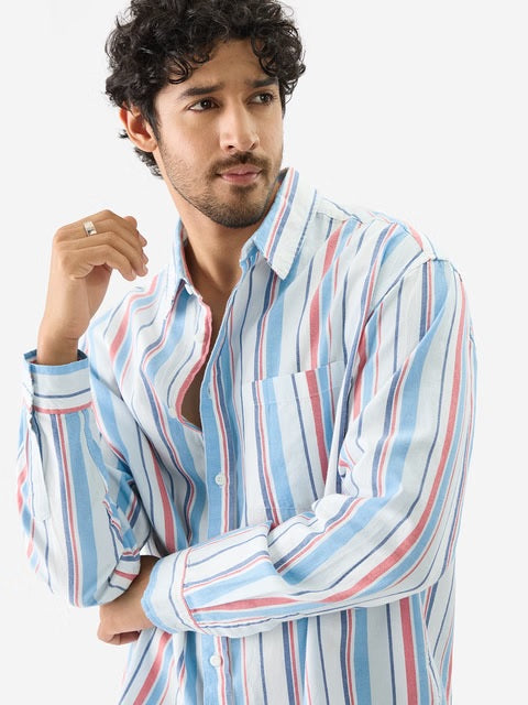 Stripes Blue, Red Men Relaxed Shirts
