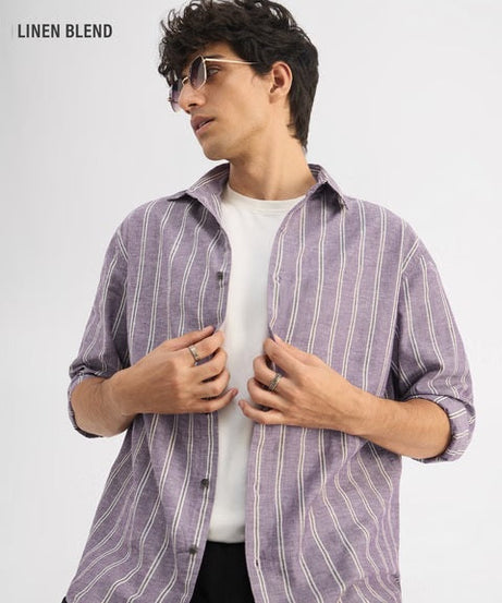 Stripes Berry Plum Cotton Linen Shirts