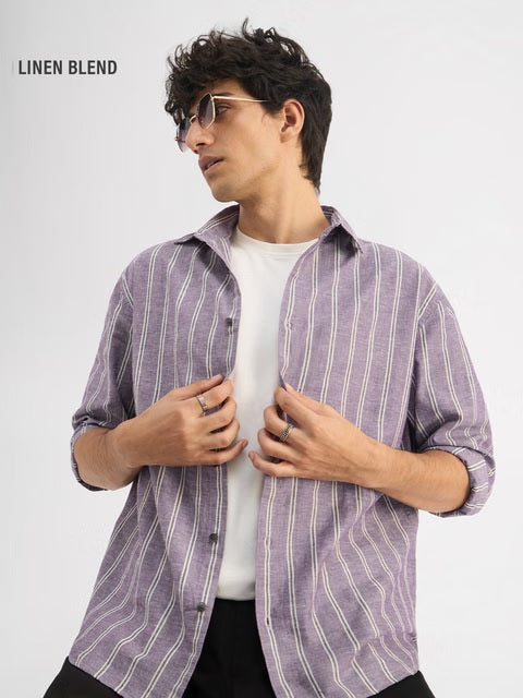 Stripes Berry Plum Cotton Linen Shirts