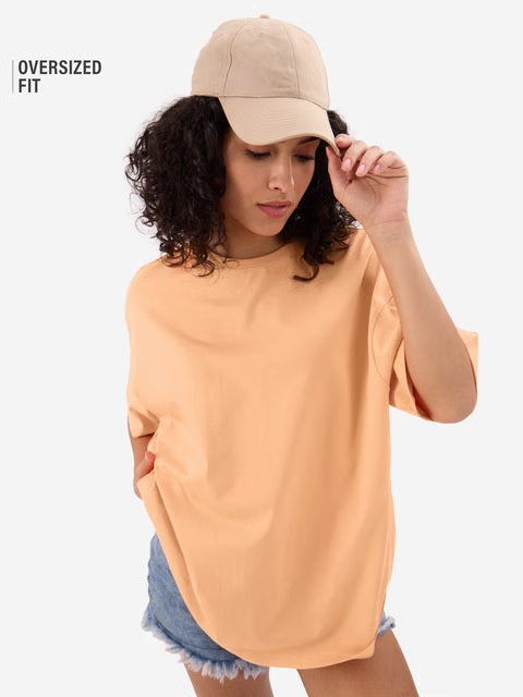 Solids Fuzzy Peach Women Oversized T-Shirts
