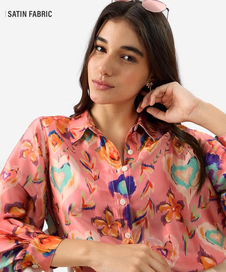 Satin Floral Ink Women Shirts