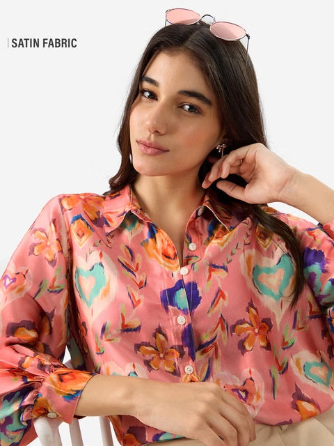 Satin Floral Ink Women Shirts