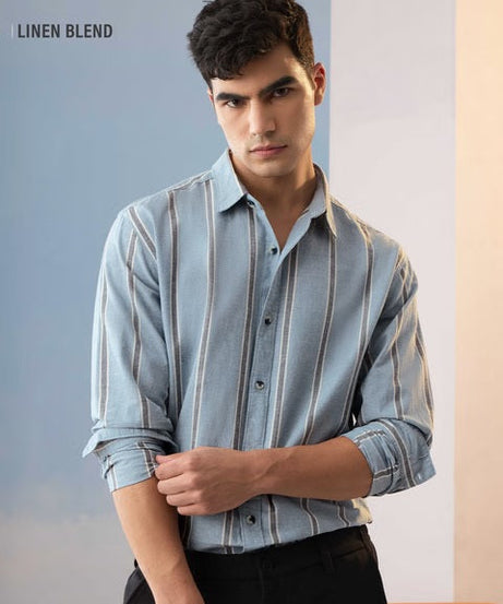 Stripes Lagoon Cotton Linen Shirts