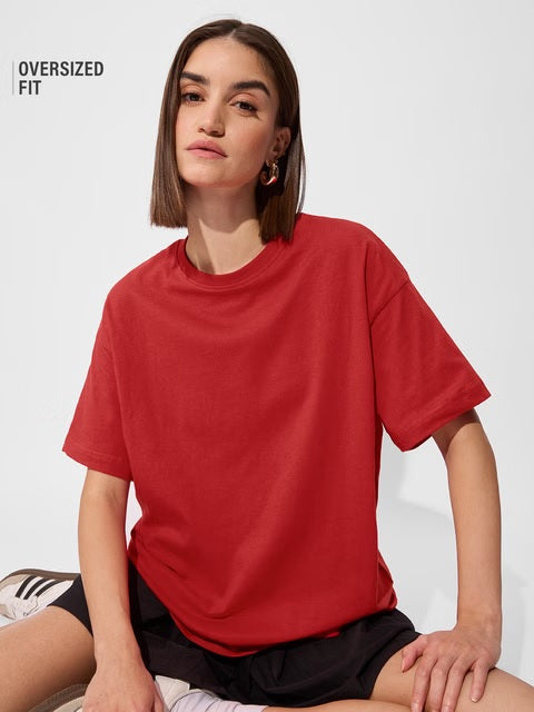 Solids Rouge Red Women Oversized T-Shirts