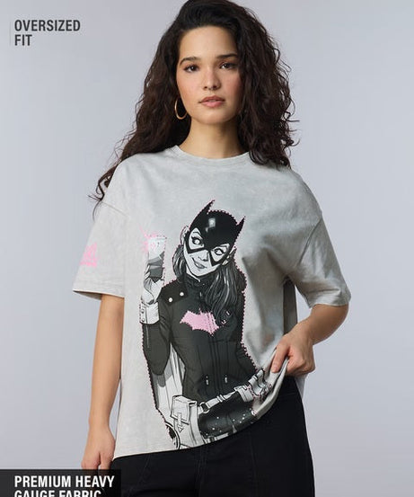 DC Batgirl Acid-Washed Women Oversized T-Shirts