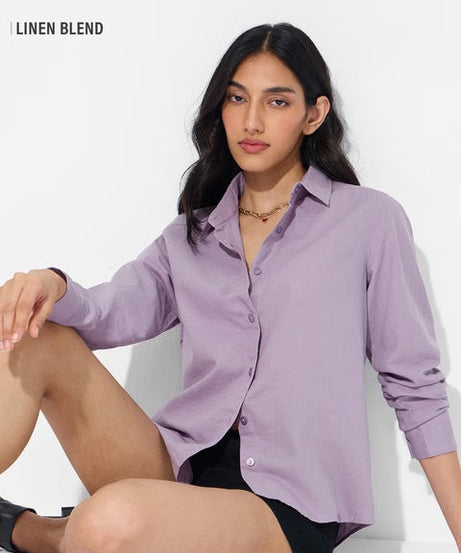 Cotton Linen Deep Lavender Women Shirts