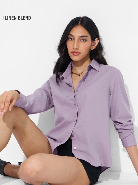 Cotton Linen Deep Lavender Women Shirts