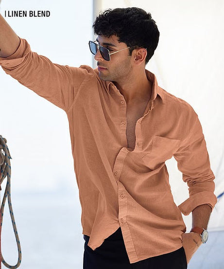 Coral Peach Cotton Linen Shirts