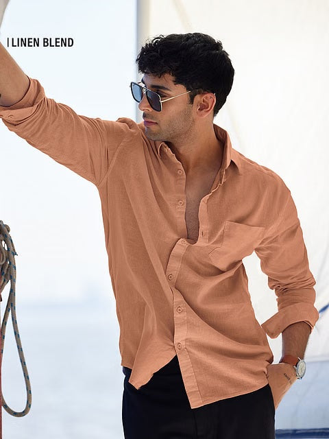 Coral Peach Cotton Linen Shirts