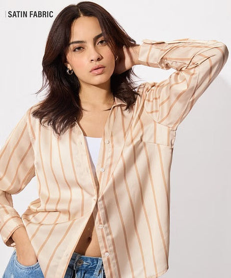 Satin Macadamia Stripes Women Shirts