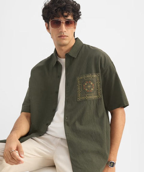 Textured Indie Olive Holiday Shirts