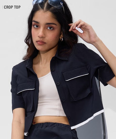 Solids Classic Navy Women Cropped Shirts