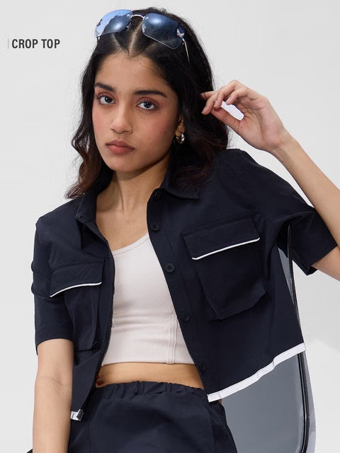 Solids Classic Navy Women Cropped Shirts