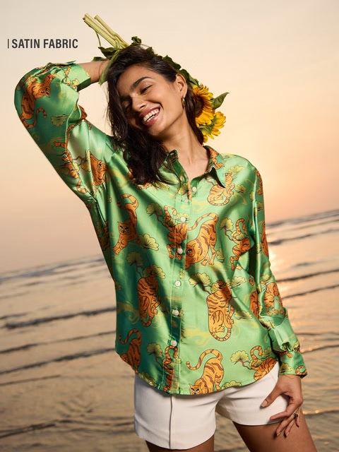 Satin Folk Tiger Women Shirts