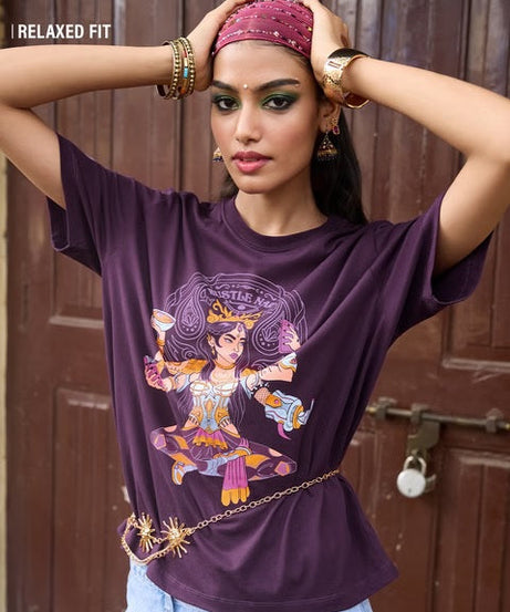 Desi Rebel Hustle Nari Women Relaxed Fit T-Shirts