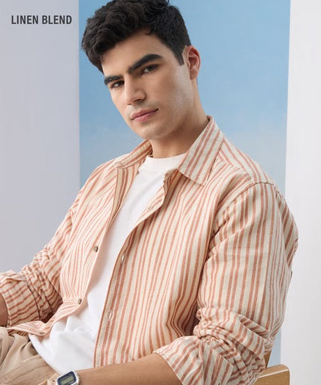 Stripes Apricot Cotton Linen Shirts