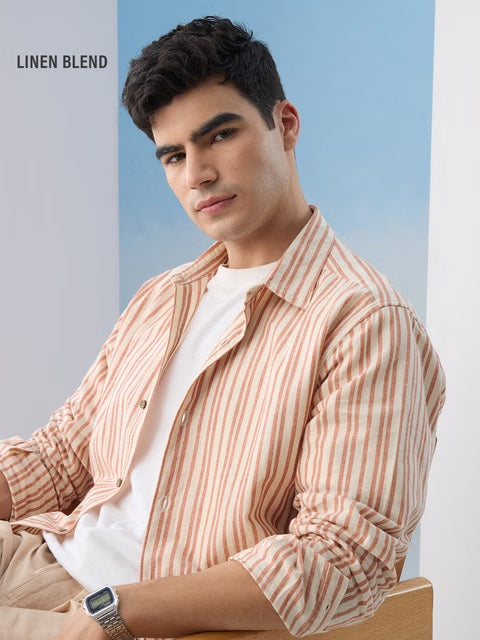 Stripes Apricot Cotton Linen Shirts
