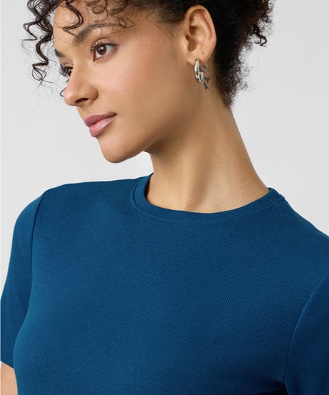 Ribbed Azure Women T-Shirts