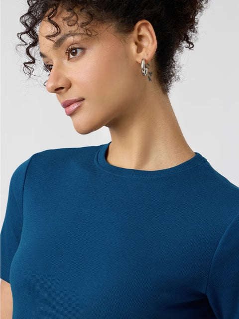 Ribbed Azure Women T-Shirts