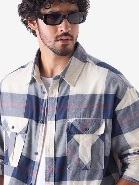 Plaid Blue Haze Men Utility Shirts