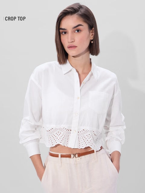 Cutwork Ivory Women Cropped Shirts