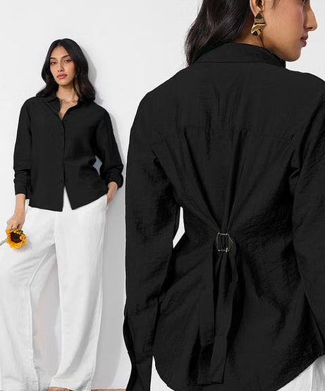 Back Tie Up Black Women Shirts