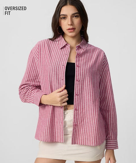 Cotton Linen Stripes Roselle Women Boyfriend Shirts