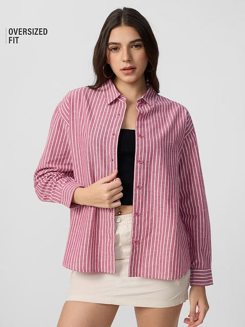 Cotton Linen Stripes Roselle Women Boyfriend Shirts