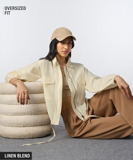 Cotton Linen Off-White Women Shackets