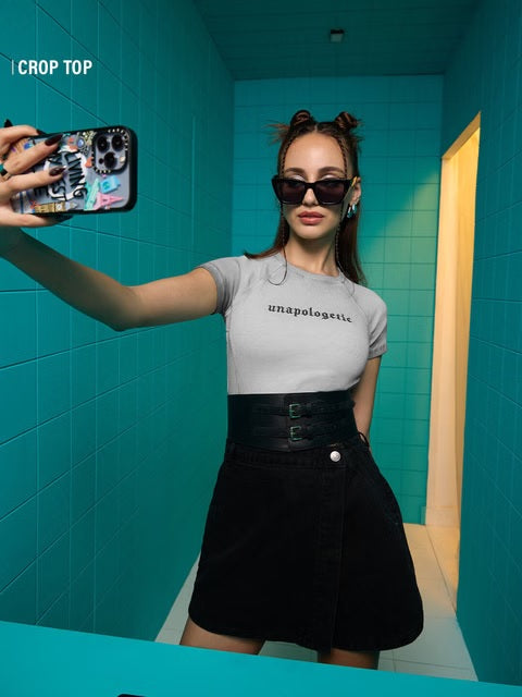 Ribbed Acid Wash Tee Grey Women T-Shirts