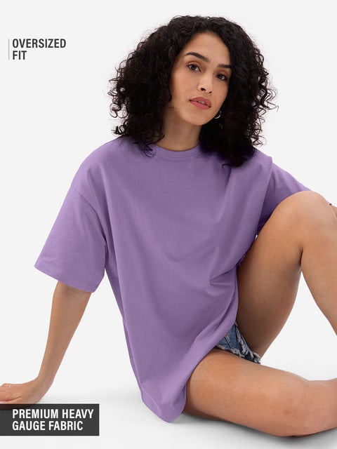 Solids Lavender Purple Women Oversized T-Shirts