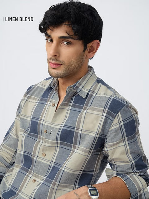 Checks Blue Topaz Cotton Linen Shirts