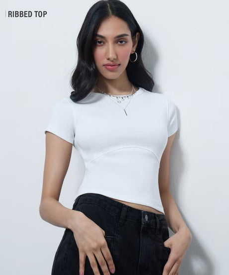 Ribbed Top Pearl Women T-Shirts