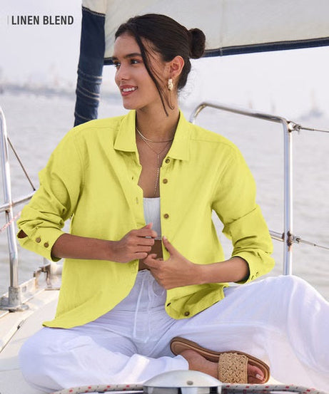 Cotton Linen Lime Green Women Shirts