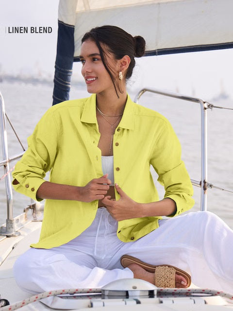 Cotton Linen Lime Green Women Shirts