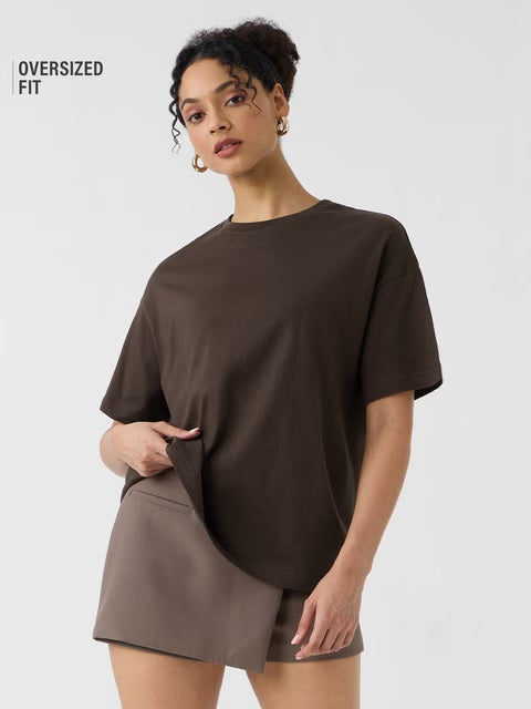 Solids Deep Brown Women Oversized T-Shirts