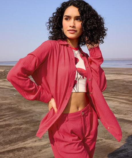 Solids Hot Pink Women Shirts