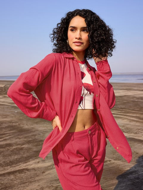 Solids Hot Pink Women Shirts