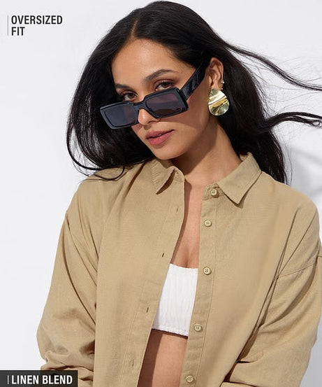 Cotton Linen Almondine Women Boyfriend Shirts