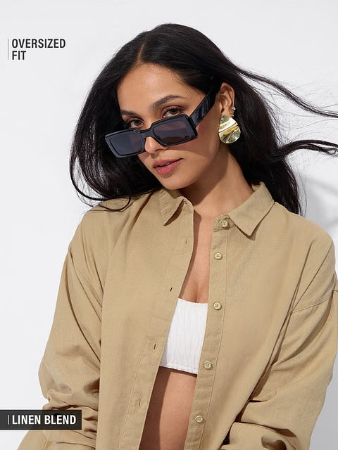 Cotton Linen Almondine Women Boyfriend Shirts