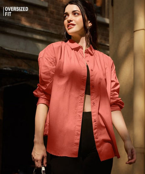 Solids Fusion Coral Women Boyfriend Shirts