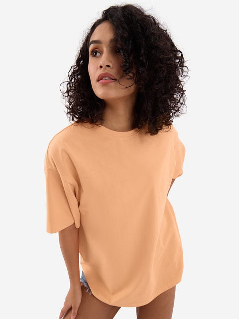 Solids Fuzzy Peach Women Oversized T-Shirts
