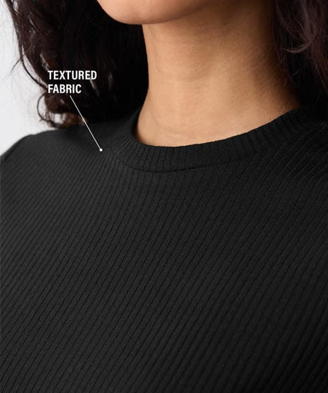 Ribbed  Black Women T-Shirts