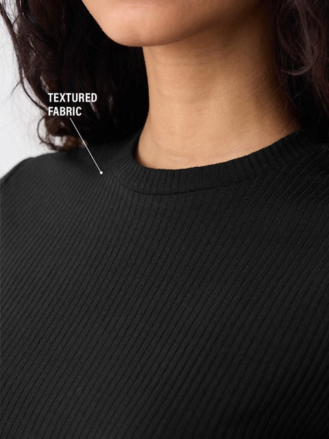 Ribbed  Black Women T-Shirts